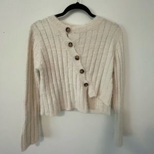 Cream Nasty Gal fuzzy button up sweater size small